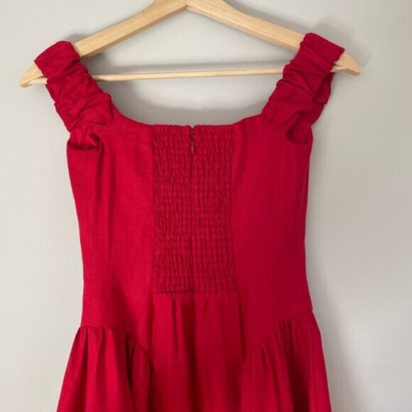 NEW Reformation Monet Linen Midi Dress Lipstick Red Off-Shoulder | size 0 - Picture 10 of 14